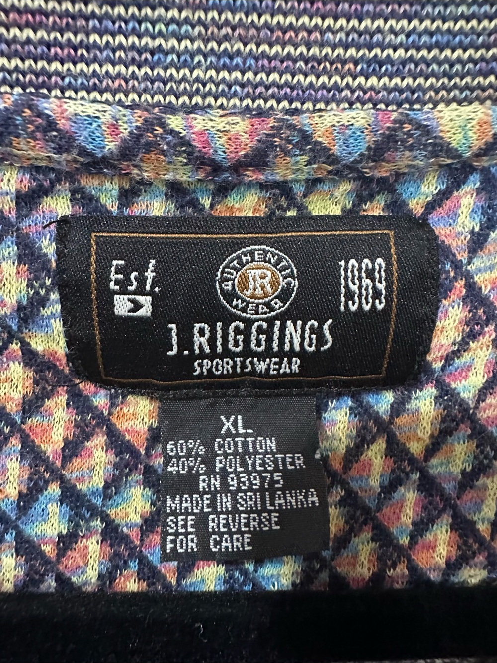 Vintage J. Riggings Sportswear Geometric Diamond Knit Polo Shirt-Men’s XL - Picture 2 of 3
